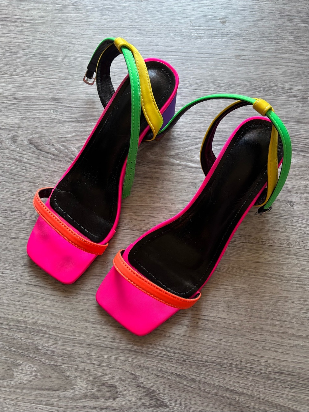 Women’s Neon Multi-Color Strappy Block Heel Sandals